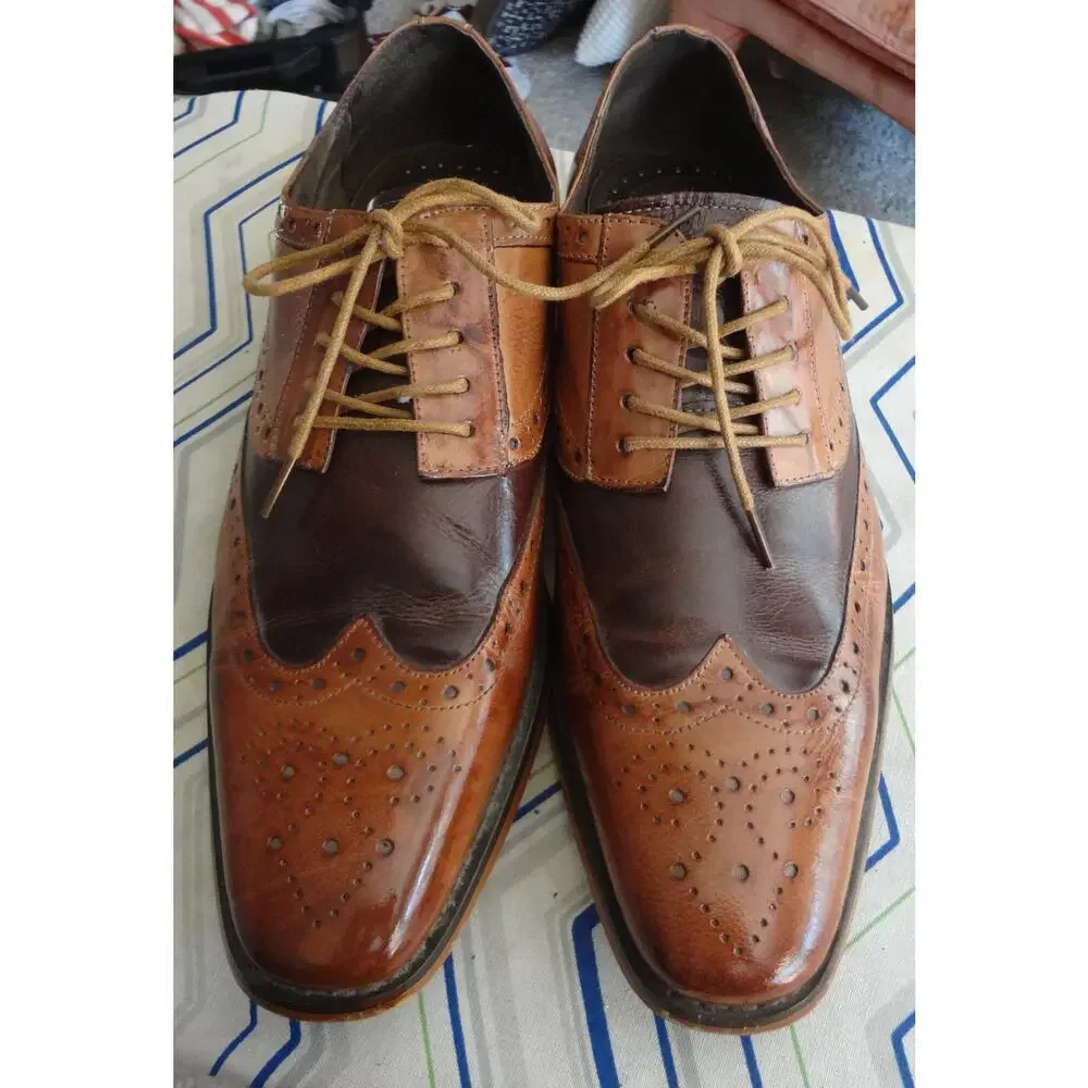 Stacy Adams Brogue Wingtip Lace Up Oxford Brown Leather Men 9 Dress Shoes